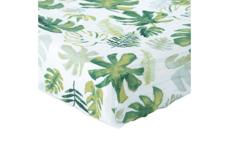 Little Unicorn: Muslin Changing Pad Cover / Bassinet Sheet - Tropical Leaf