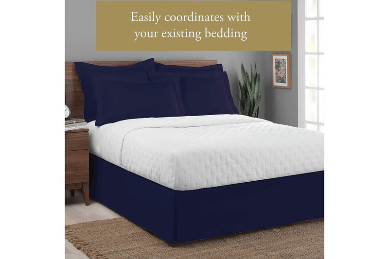 Bedding Tailored Bed Skirt, 36 cm Drop Length Pleated Styling Queen Navy