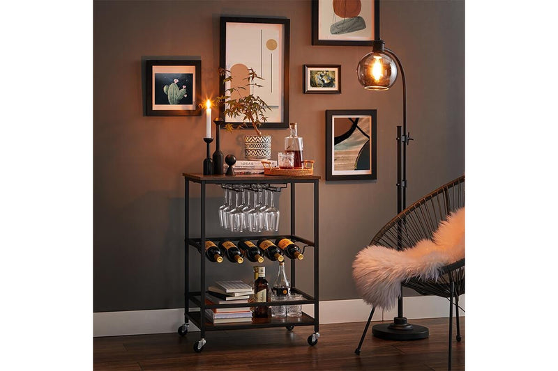 Vasagle Industrial Bar Cart With Bottle Holder - Rustic Brown / Black