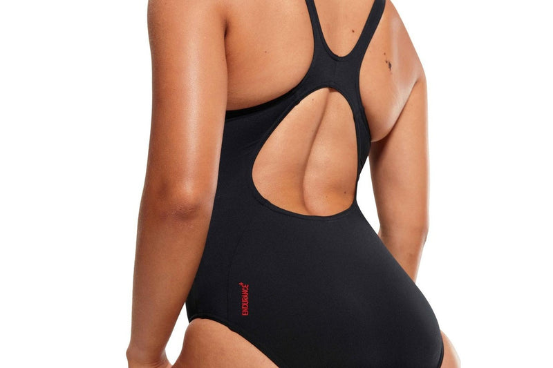 Speedo Womens/Ladies Placement Panel One Piece Swimsuit (Black/Red) (14 UK)