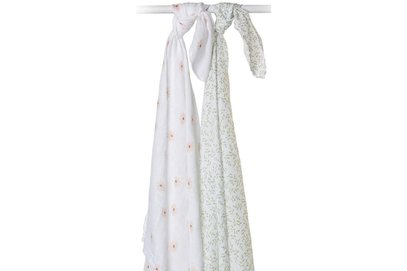 Lulujo: Cotton Swaddles - Daisy & Greenery (2 Pack)