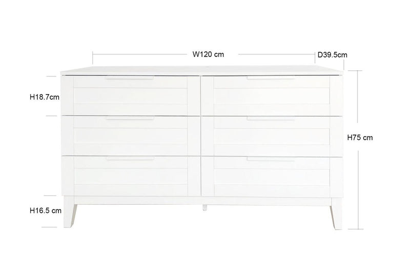 Fraser Country Aurora Low Boy 6 drawer Chest Dresser - White