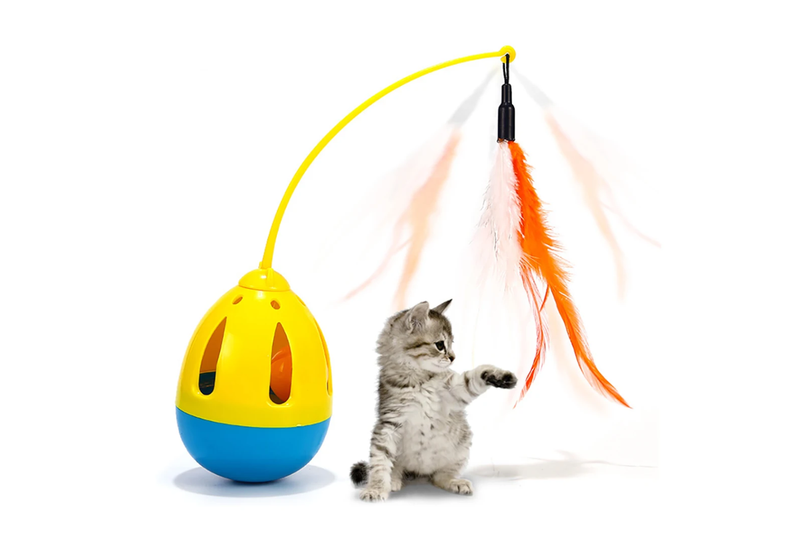 Funny Pet Interactive Tumbler Feather Cat Teaser Training Toy - Yellow - Standard