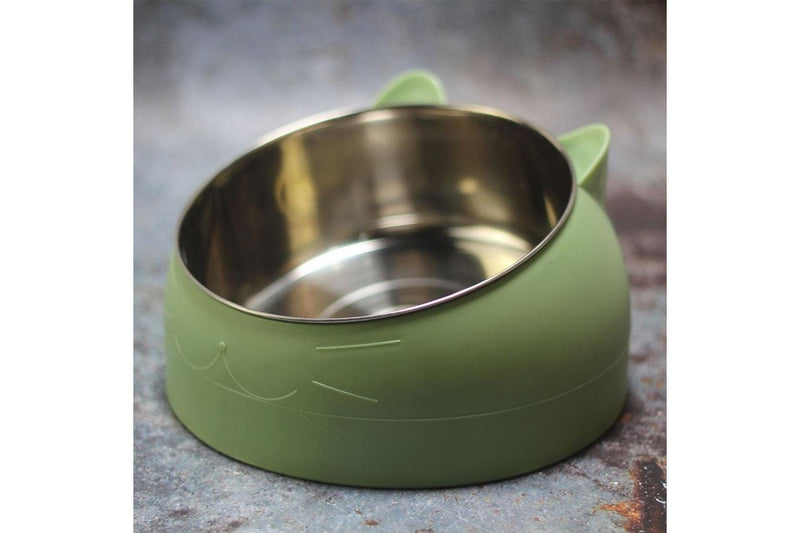 Tilted Dog Food Bowl Stainless Steel Cat Dog Feeder Green