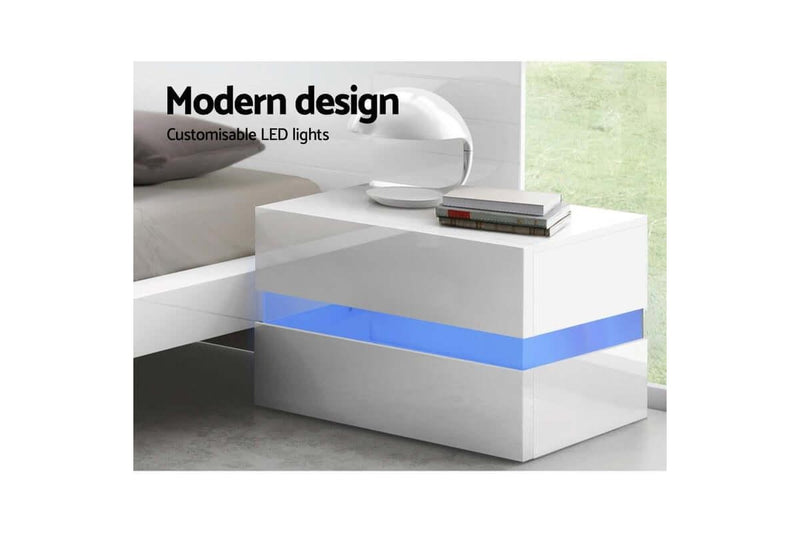 Bedside Tables Drawers Rgb Led Light Side Table White