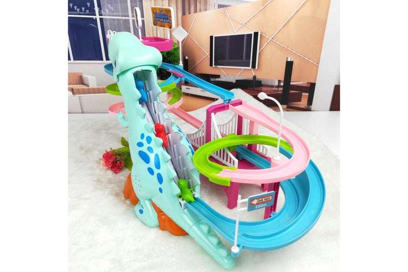 Electric Dinosaur Race Track Toy Set with Music and Lights Slide Railcar Track Toy Educational Assembly Toys