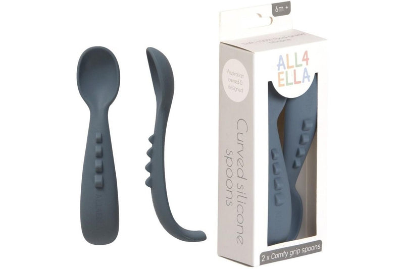 All4Ella: Comfy Grip Silicone Spoons - Slate Blue (2 Pack)