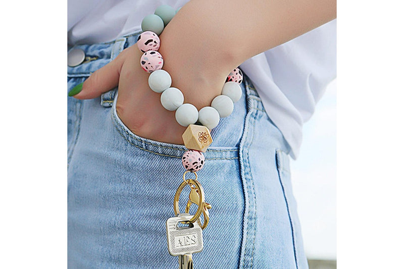 Silicone Key Ring Bracelet Women Bead Bangle Keychain Wristlet Style 1