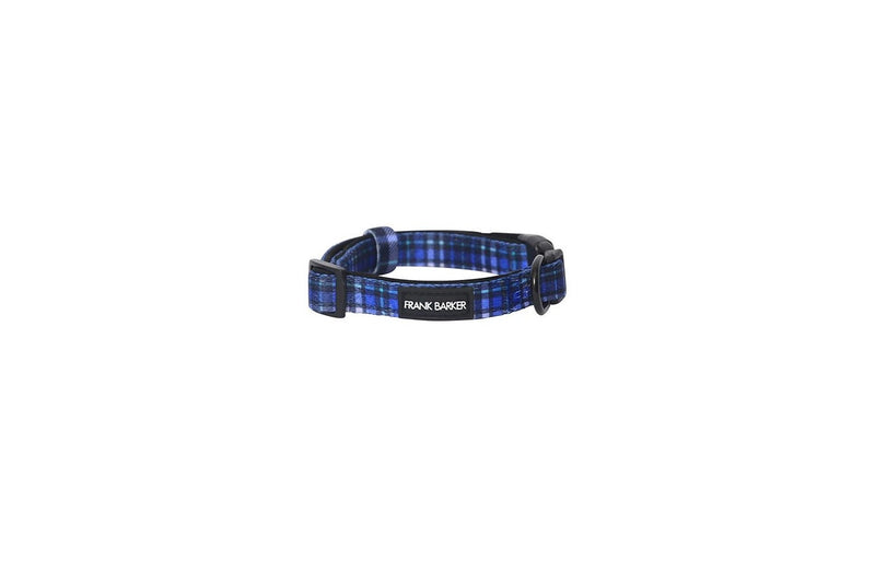 Frank Barker Adjustable 19-28cm Plaid Pet Dog Collar Neck Strap XS w Clasp Blue