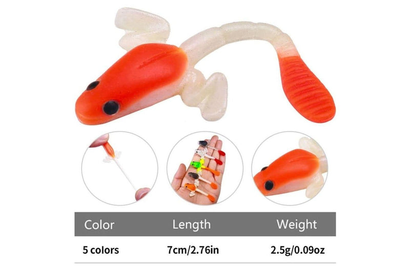 5 Piece Hengjia So176 Lua Toad Soft Bait Fishing Lures 7cm 2.5g Long Tail Colour 1