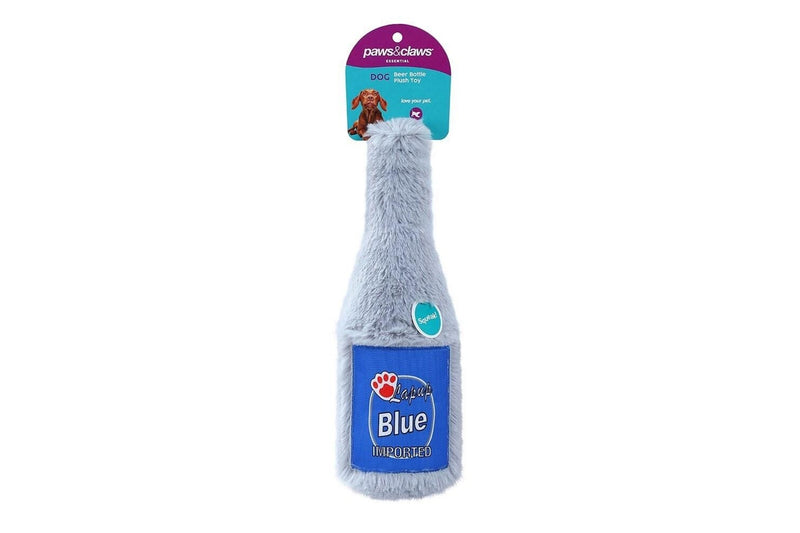 3x Paws & Claws 22cm Furry Beer Bottle Plush Pet Dog Chew Toy w Squeaker Assort