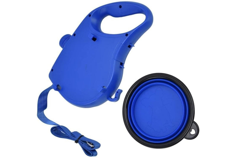 PETSWOL 3-in-1 Dog Leash with Water Bottle & Foldable Bowl - Blue