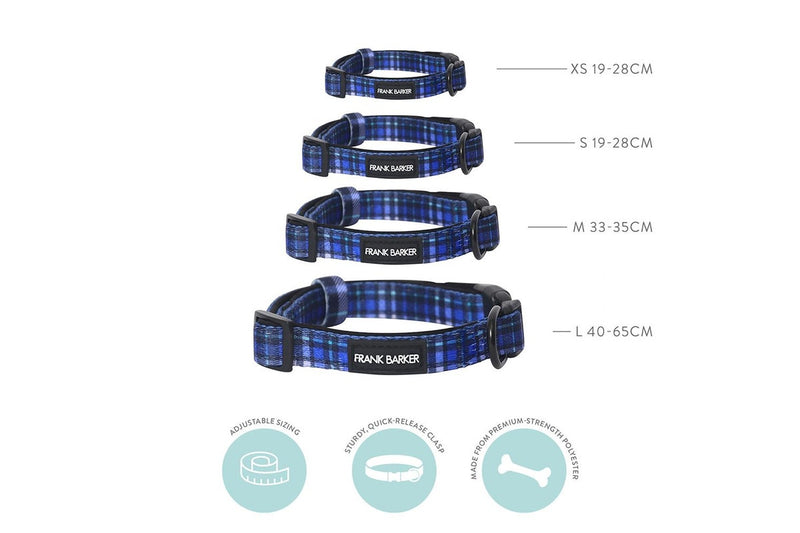 Frank Barker Adjustable 33-55cm Plaid Pet Dog Collar Neck Strap M w Clasp Blue