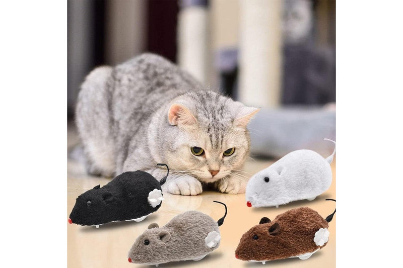 4-Piece Clockwork Plush Mice Toy for Cat Tail Wagging Fun Mouse