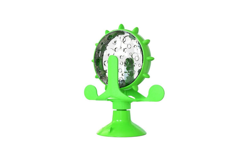 Interactive Pet Treats Dispenser Toy 360 Degrees Rotating Windmill Toy Slow Dog Cat Feeder Green