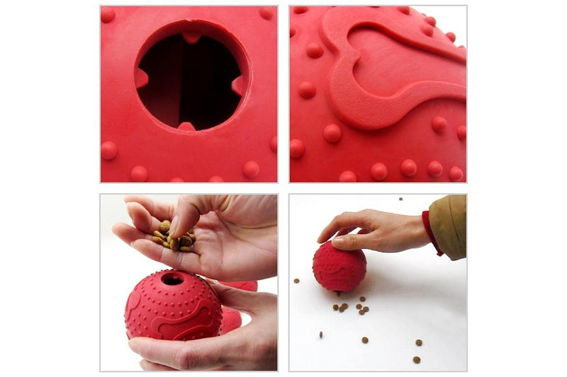 Red Treat Hider Ultra Durable Ball For Dogs Pet Toys - 9.5Cm