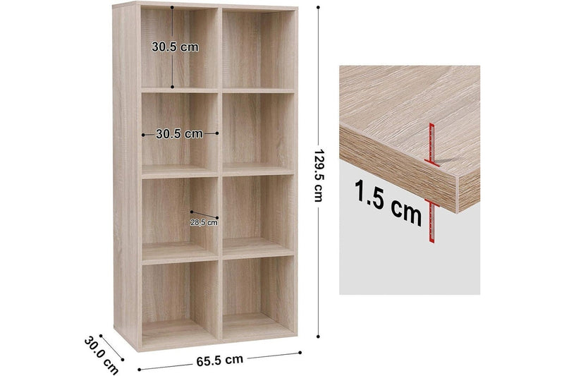 VASAGLE Freestanding 8 Cube Bookcase - Oak