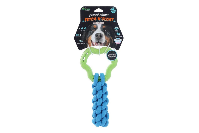 2x Paws & Claws Fetch N' Play Ring + Rope Tugger Dog Pet Toy Assorted 24x12x6cm