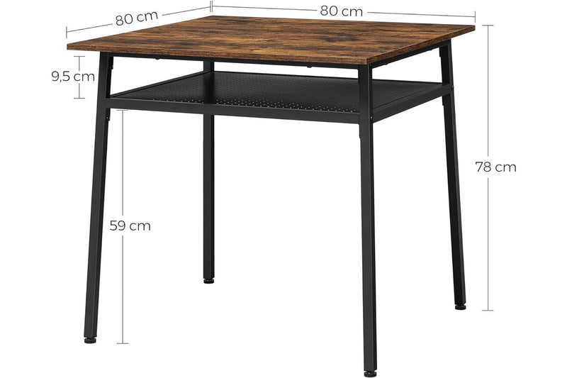 VASAGLE Square Dining Table - Rustic Brown and Black