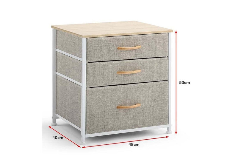 Ovela: 3 Drawer Nightstand Bedside Table - Beige