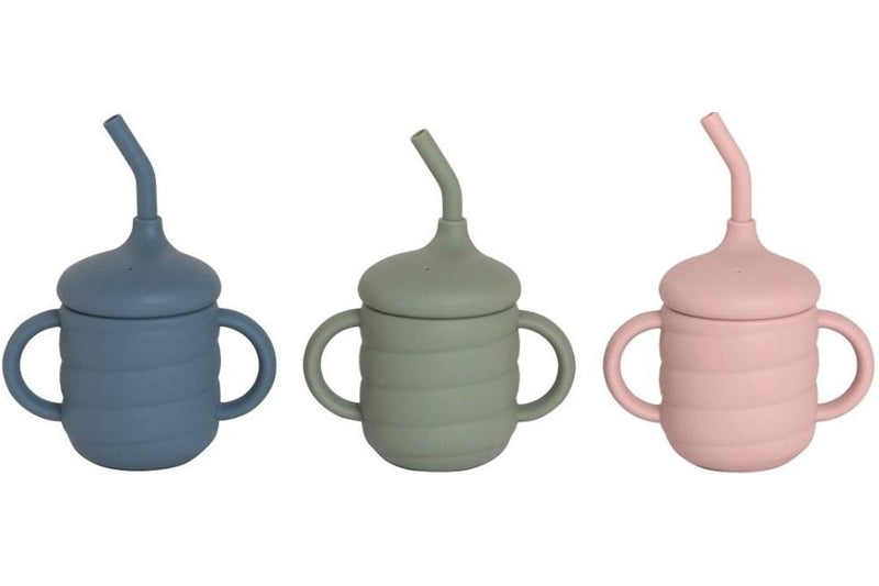 All4Ella: Silicone Sippy Cup With Straw - Dusty Pink