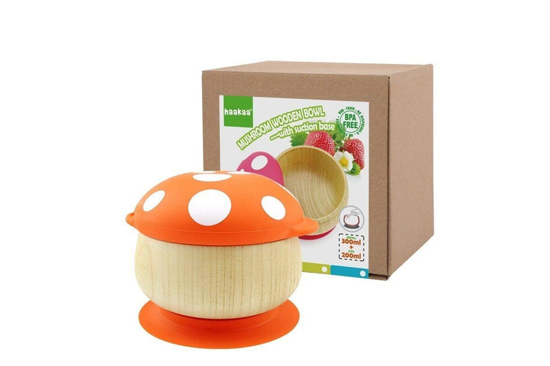 Haakaa: Wooden Mushroom Bowl with Suction Base - Orange