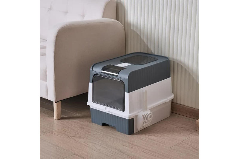 Large Enclosed Cat Litter Box With Drawer And Scoop Odor Control Removable Tray Easy Clean Design