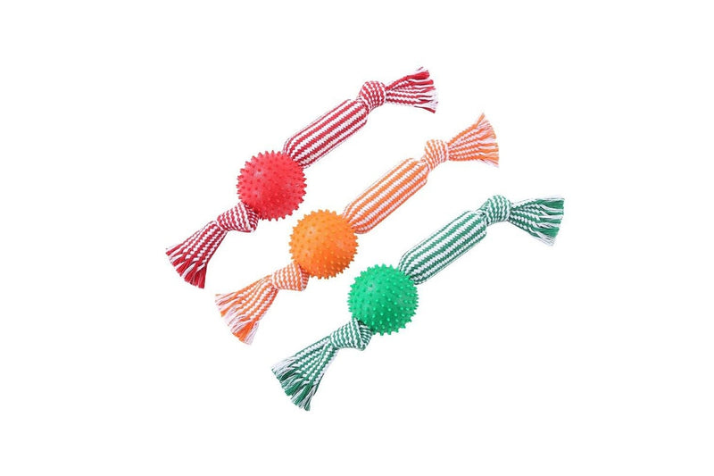 3x Paws & Claws 37cm Dental Tugger Dog Pet Toy TPR Ball + Braided Rope Assorted