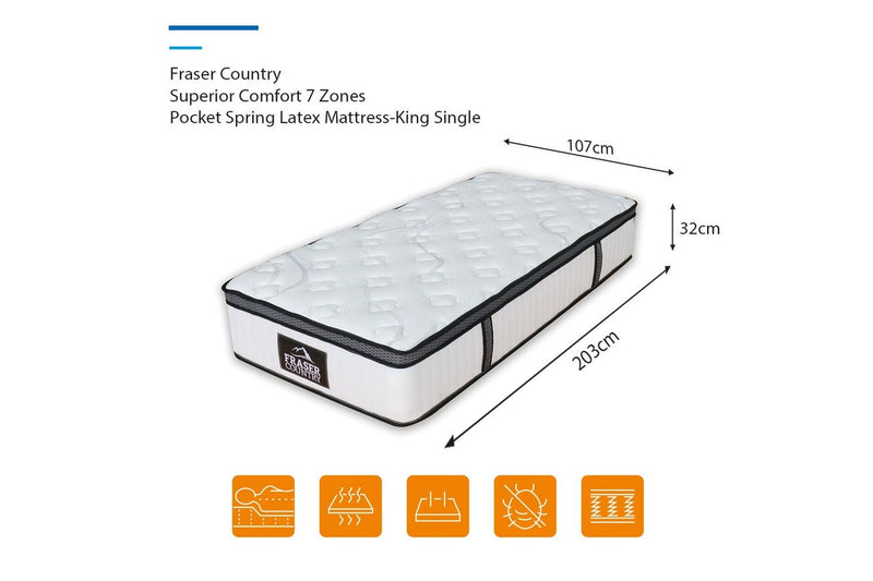 Fraser Country Superior Comfort 7 Zones Pocket Spring Latex Mattress - King Single