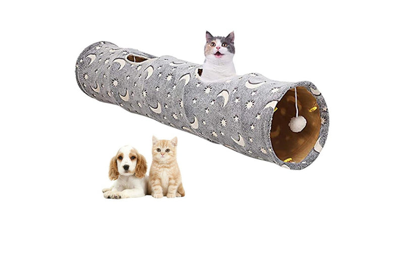 Pet Cat Tunnel Toy with Plush Ball Collapsible Self-Luminous Photoluminescence Toy for Small Animals Pets Style 2