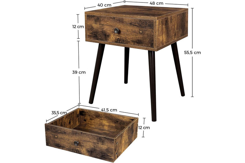 VASAGLE Nightstand with A Drawer and Tapered Legs - Rustic Brown