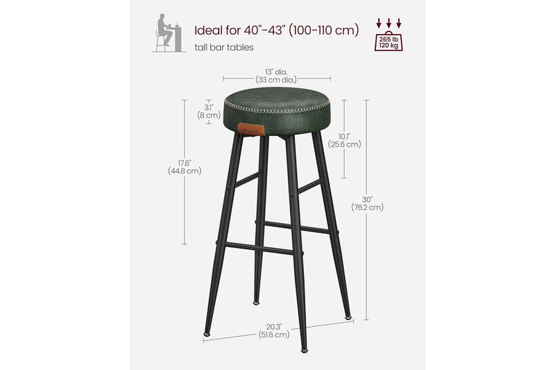 VASAGLE Ekho Collection Bar Stools Set of 2 - Forest Green