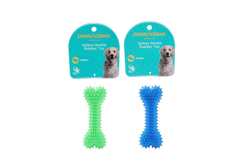 12pc Paws & Claws Rubber Spikey Bone Pet Dental Bite Chew Teething Toy Assort