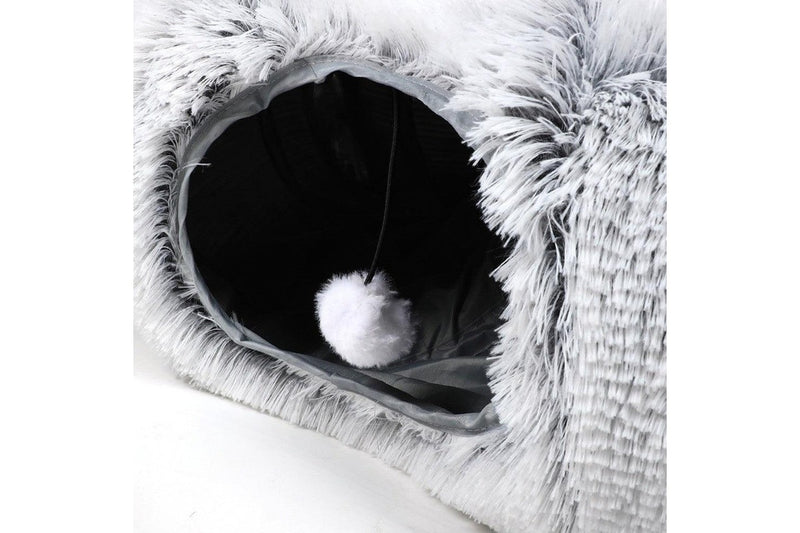 Plush Cat Tunnel with Cat Bed Pet Cat Tunnel Toys Gray