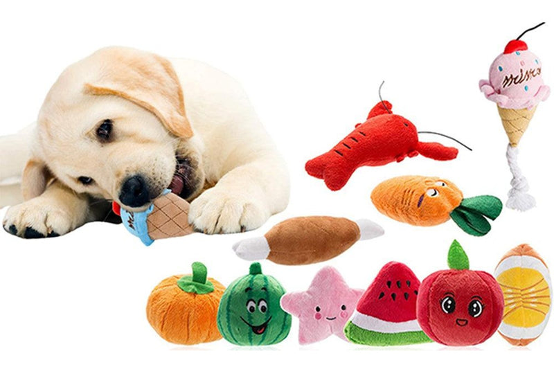 Ten pack dog squeaky plush toys