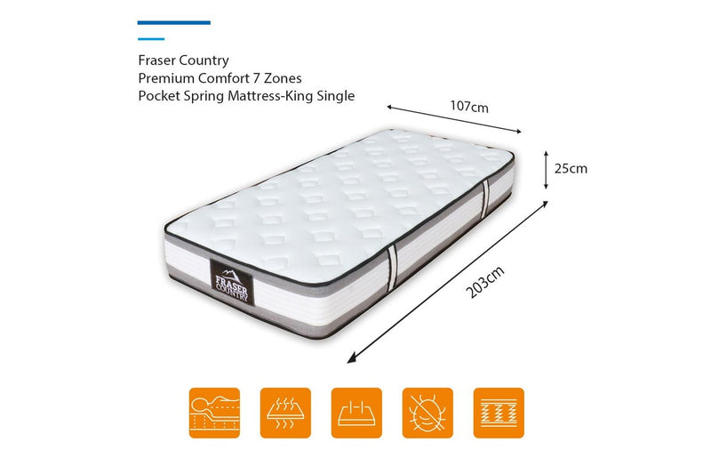 Fraser Country Premium Comfort 7 Zones Pocket Spring Mattress - King Single