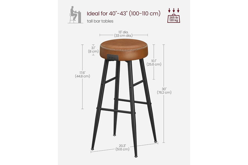 VASAGLE Ekho Collection Bar Stools Set of 2 - Caramel Brown