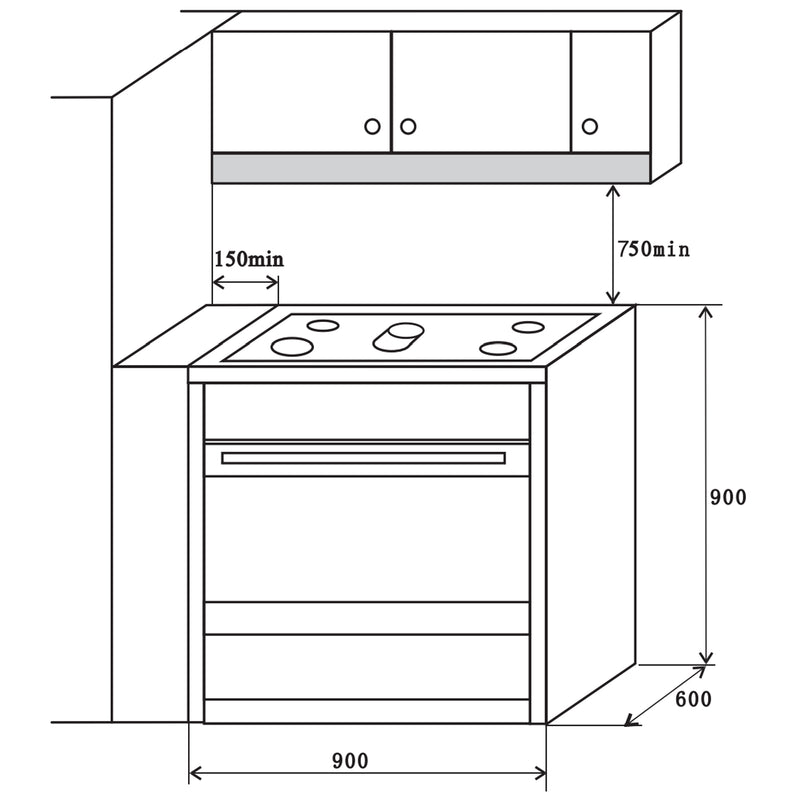 Vogue Freestanding Oven 90cm with Ceramic Cooktop - Black