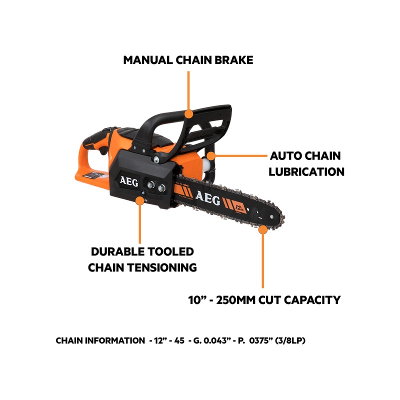 AEG 18V 12” 4.0Ah Brushless Chainsaw Force Kit