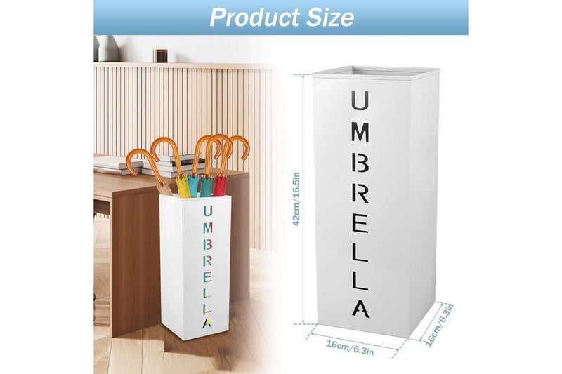 Metal Umbrella Stand 16.5x6.3x6.3 Square Free Standing White