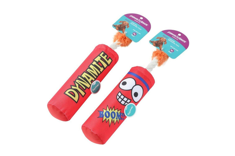 3x Paws & Claws 18cm Dynamite Oxford Squeaky Dog Chew Toy Interactive Fun Assort