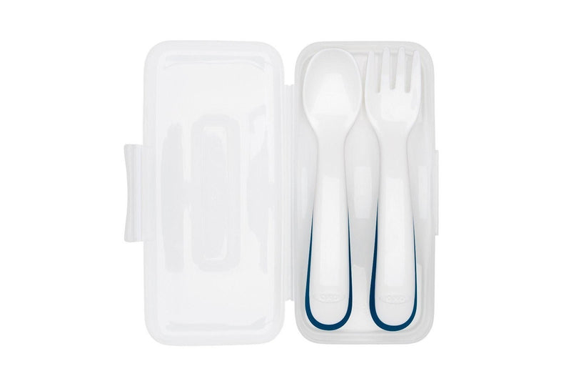 OXO Tot: On The Go Plastic Fork & Spoon Set - Navy