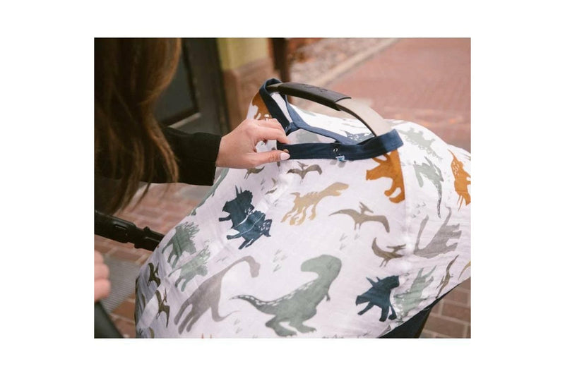 Little Unicorn: Muslin Car Seat Canopy V2 - Dino Friends