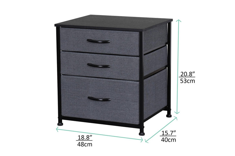 Ovela 3 Drawer Nightstand Bedside Table - Dark Grey