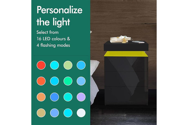 Bedside Table Drawers RGB Led Light Side Table