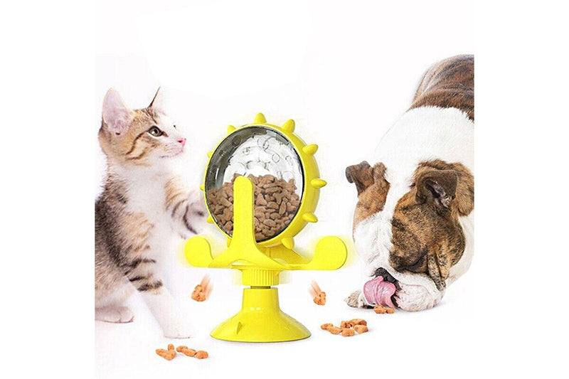 Interactive Pet Treats Dispenser Toy 360 Degrees Rotating Windmill Toy Slow Dog Cat Feeder Yellow