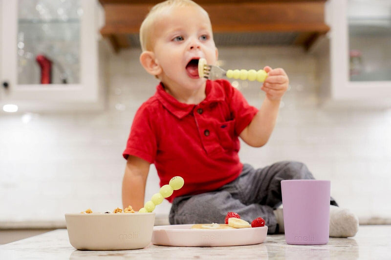 Melii: 3 Piece Silicone Feeding Set - Pink + Purple + Grey