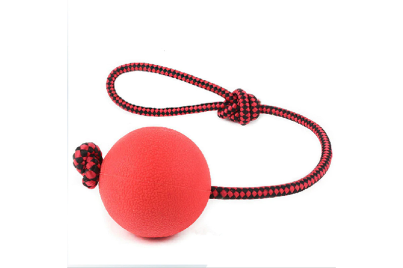 Pet Health Dog Molars Toys With Stretchy Rope Rubber Ball Biting Training - Red