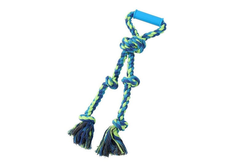 3x Paws & Claws 50cm Twin Knotted Rope Tugger Dog Toy Pet Interactive w Handle