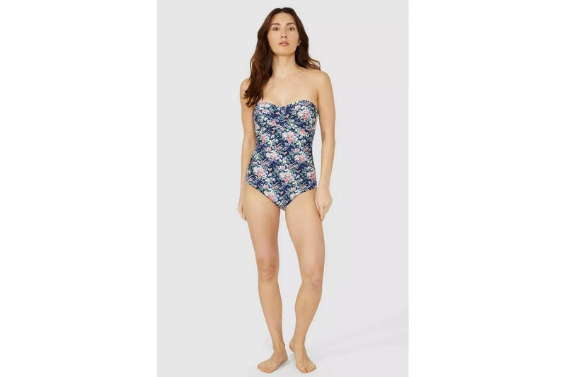 Debenhams Womens/Ladies Floral Bandeau One Piece Swimsuit (Navy) (12 UK)